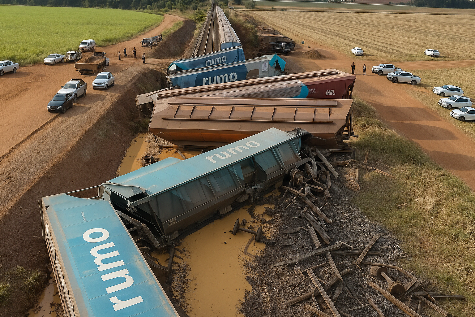 Rumo Train Collision in Araraquara Derails 14 Wagons, Corn Cargo Scattered